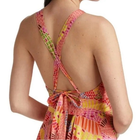 NEW FARM Rio Mixed Pink Prints Maxi Dress Fruit Tiered Crossback Belt Size L - Picture 6 of 16